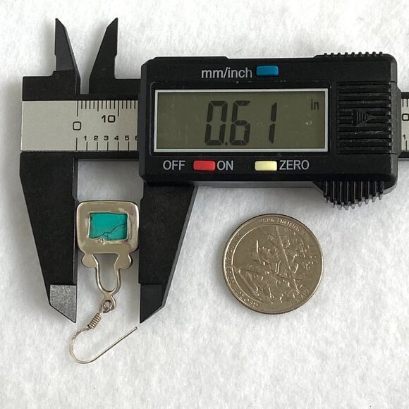 Sterling Silver 925 1.64" Rectangular Bezel Set Faux Turquoise Dangle Earrings - Picture 14 of 16